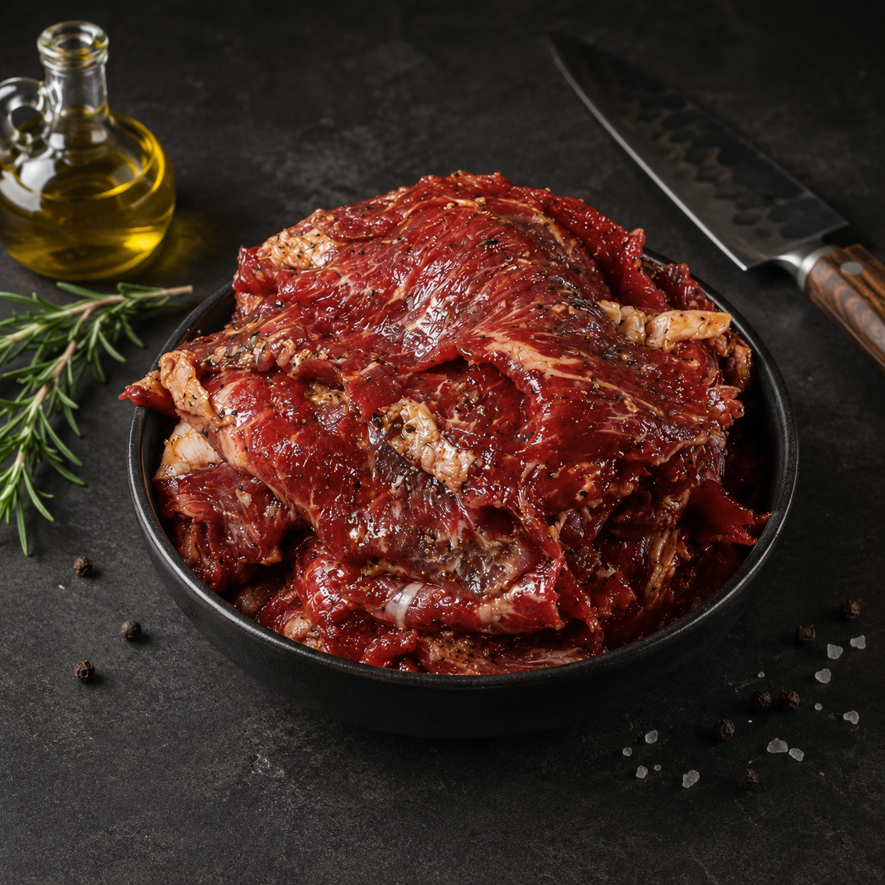 Flank Steak Black Angus Creekstone USA, μαριναρισμένο με BBQ sauce και αρωματικά βότανα. Ιδανικό για σχάρα, τηγάνι, tacos και fajitas.