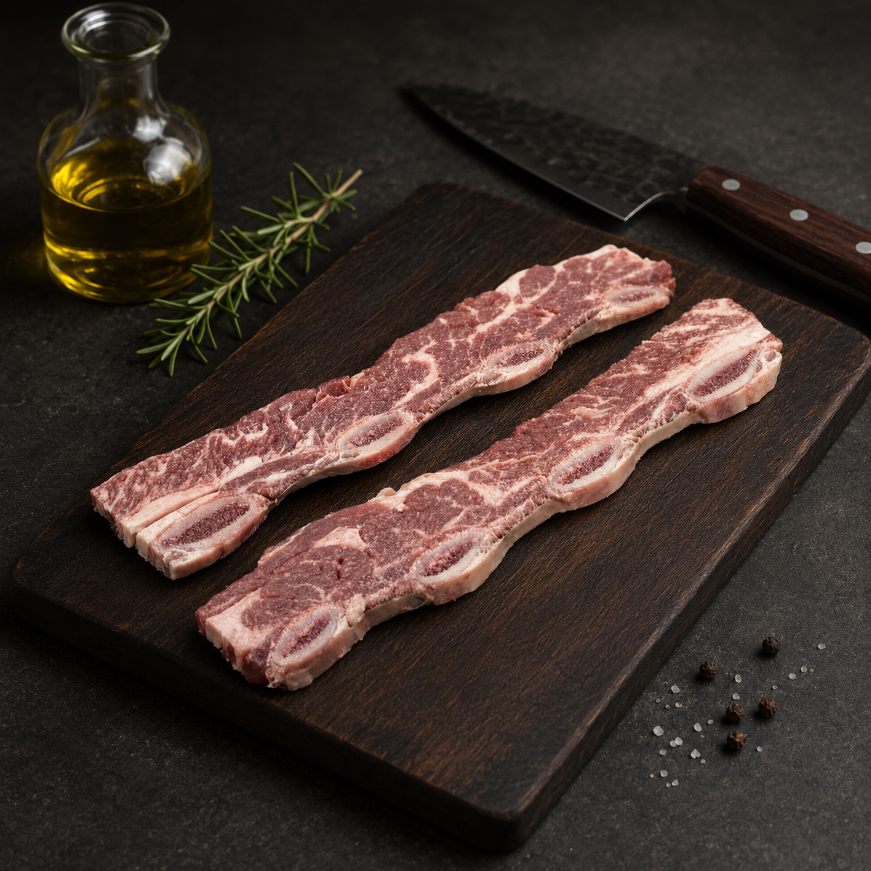 Flanken Thin Cut Chuck Short Ribs Black Angus Choice Creekstone USA, λεπτοκομμένα εγκάρσια για γρήγορο ψήσιμο στη σχάρα, στα κάρβουνα ή στο τηγάνι.