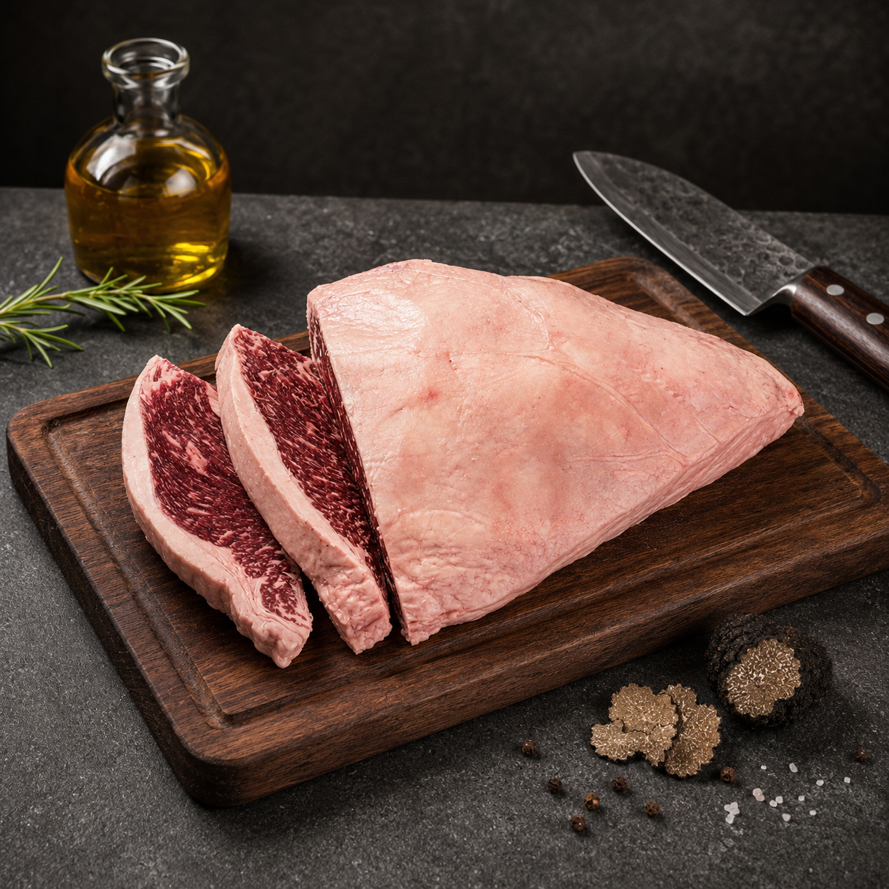 Ανακαλύψτε Picanha Angus Grain Fed ωρίμανσης με τρούφα Devesa Αργεντινής, ιδανική για σχάρα, σούβλα, μαντέμι και φούρνο.