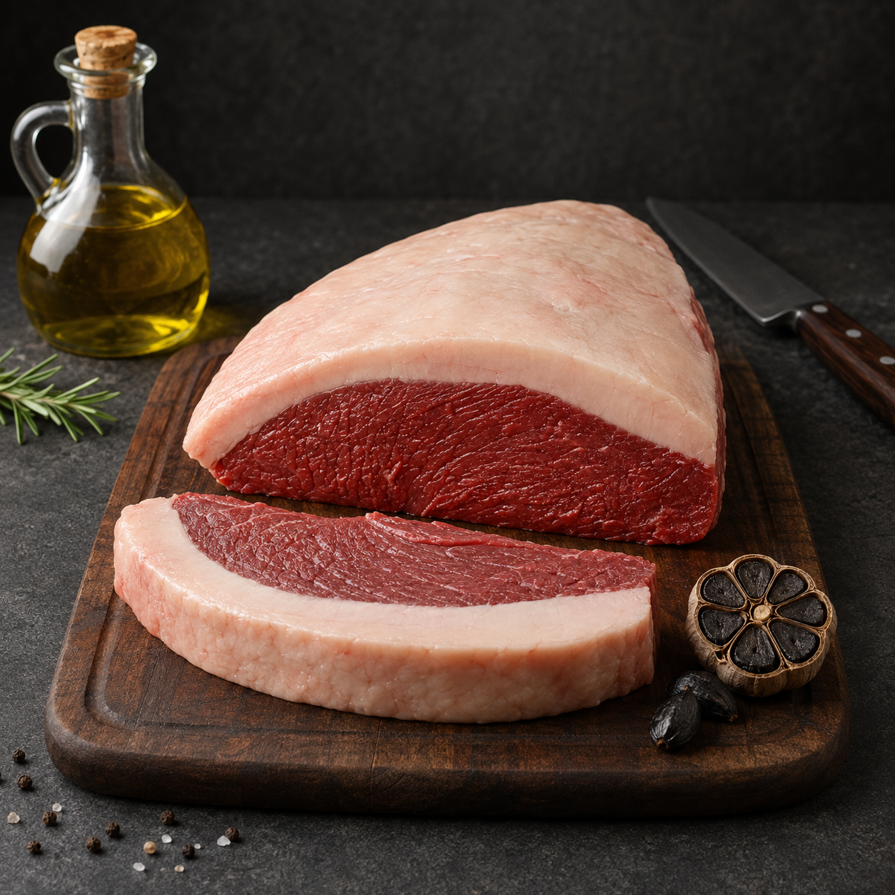 Picanha Black Angus ωρίμανσης με μαύρο σκόρδο Αργεντινής, με πλούσια γεύση και ιδιαίτερο άρωμα. Ιδανική για σχάρα, κάρβουνα και σούβλα.