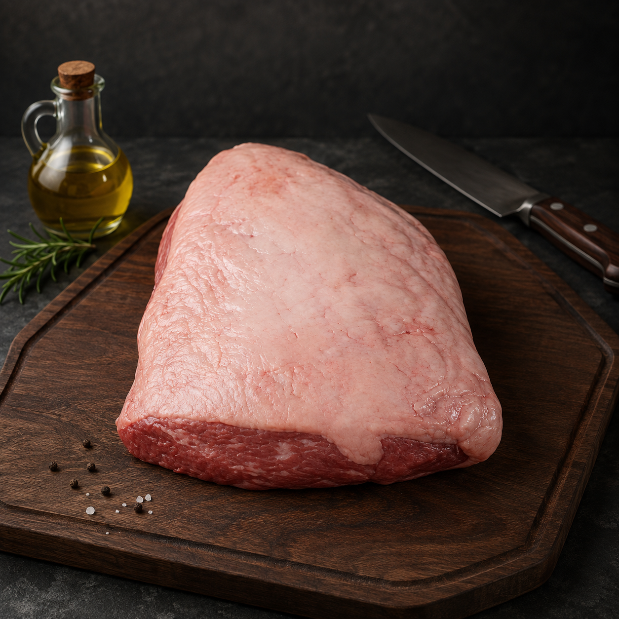 Picanha Black Angus Grain Fed Las Piedras Ουρουγουάης, με χαρακτηριστικό στρώμα λίπους και πλούσια γεύση. Ιδανική για σχάρα, σούβλα και φούρνο.