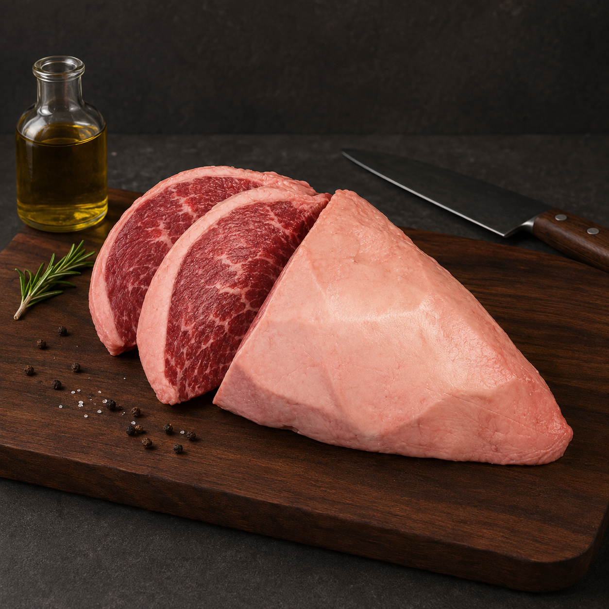Picanha Wagyu BMS 4–5 AACo Αυστραλίας, με εμφανές μαρμπλινγκ και πλούσια γεύση. Ιδανική για σχάρα, κάρβουνα, σούβλα και μαντεμένιο τηγάνι.