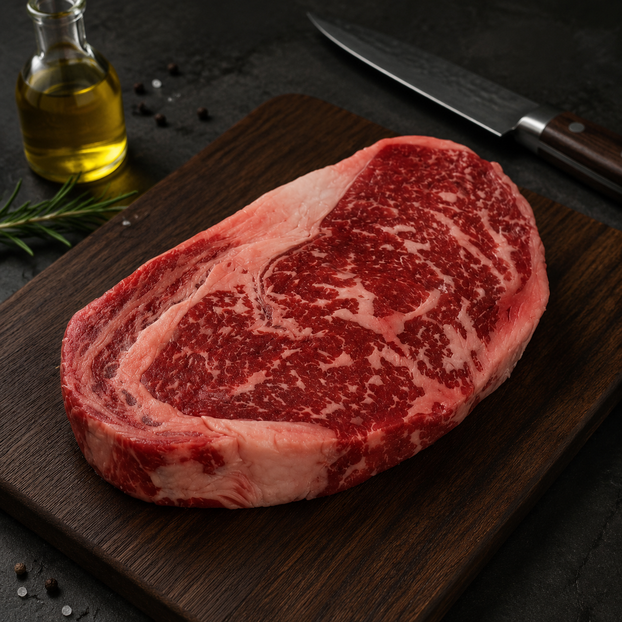 Rib Eye Black Angus Prime Grain Fed Creekstone USA, με πλούσια κρεάτινη γεύση. Ιδανικό για σχάρα, κάρβουνα, μαντεμένιο τηγάνι και reverse sear.