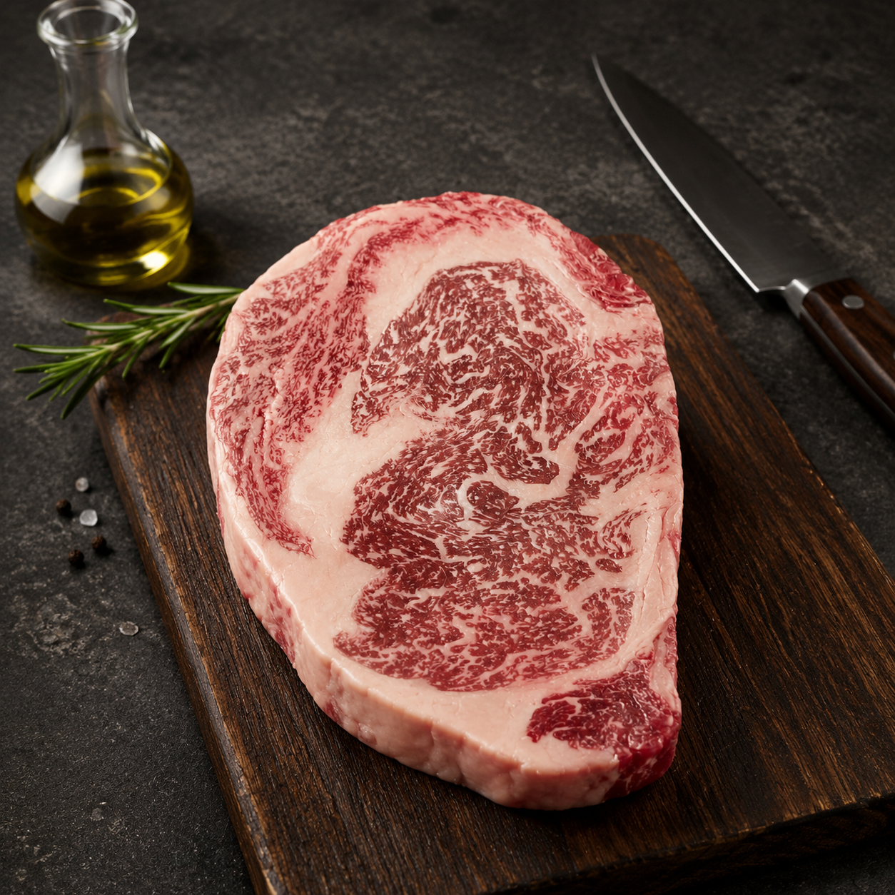 Rib Eye Wagyu BMS 6–7 της 2GR Heritage Αυστραλίας, με υψηλό μαρμπλινγκ και πλούσια γεύση. Ιδανικό για τηγάνι, πλάκα και reverse sear.