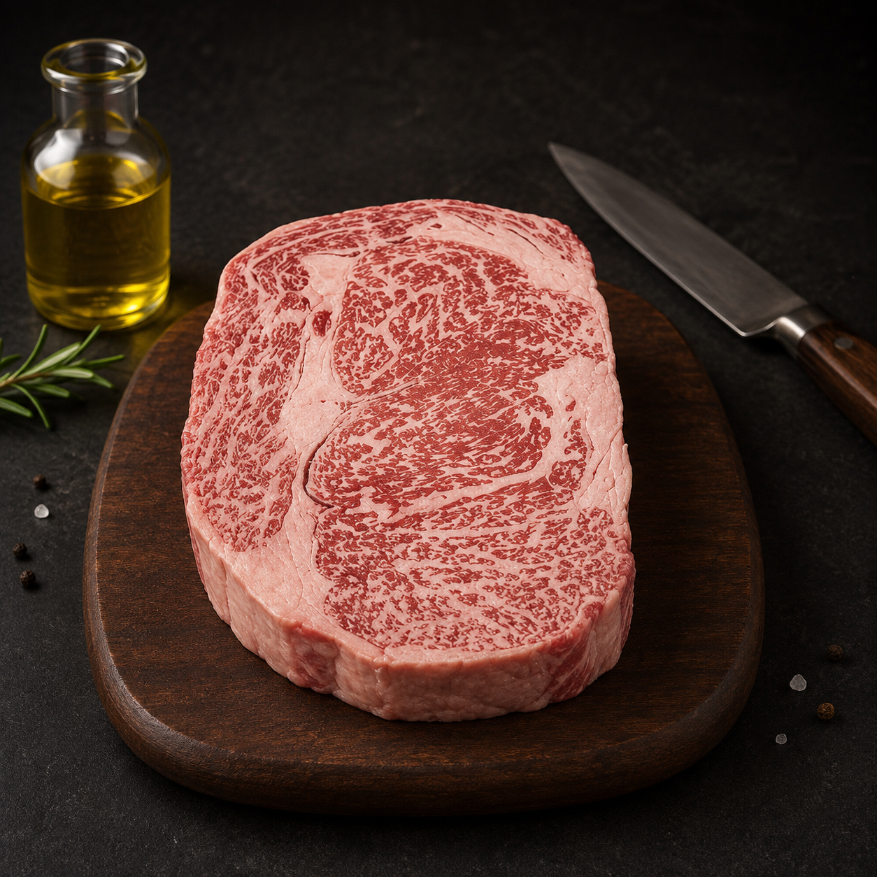 Rib Eye Wagyu BMS 9+ της 2GR Heritage Αυστραλίας, με εξαιρετικά υψηλό μαρμπλινγκ. Ιδανικό για σύντομο ψήσιμο και μικρές μερίδες.