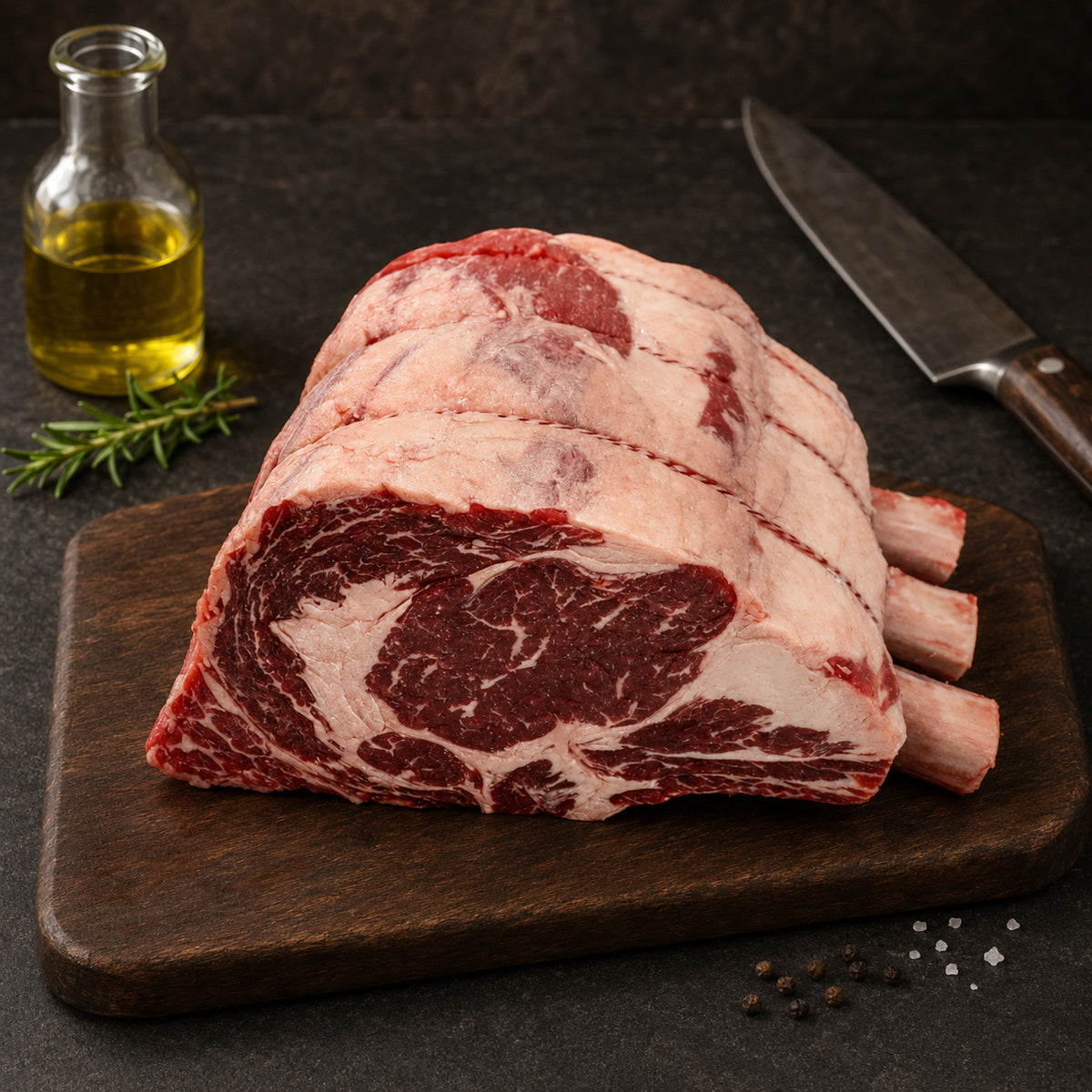 Standing Rib Roast Bone In Black Angus Grain Fed Greater Omaha USA, ιδανικό για αργό ψήσιμο στον φούρνο, reverse sear και barbecue με έμμεση φωτιά.