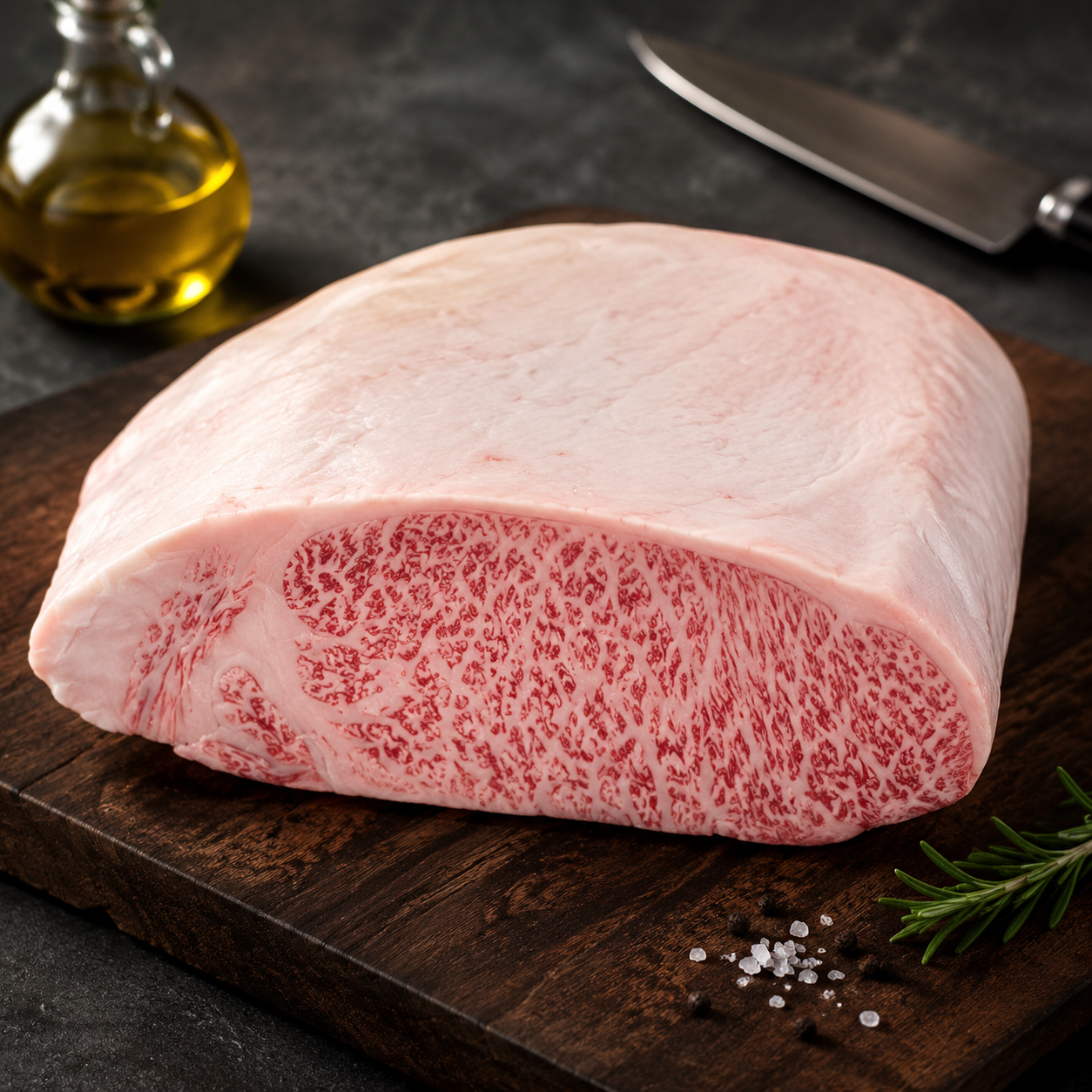Striploin Japanese Wagyu A5 BMS 10 από την Kagoshima Ιαπωνίας, με εξαιρετικά υψηλό μαρμπλινγκ. Ιδανικό για σύντομο ψήσιμο και μικρές μερίδες.
