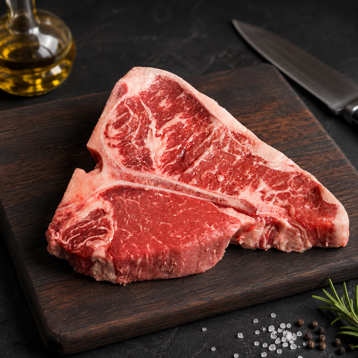 T-Bone Black Angus Prime Grain Fed Creekstone USA, με Striploin και Tenderloin στο ίδιο steak. Ιδανικό για σχάρα, κάρβουνα ή μαντεμένιο τηγάνι.