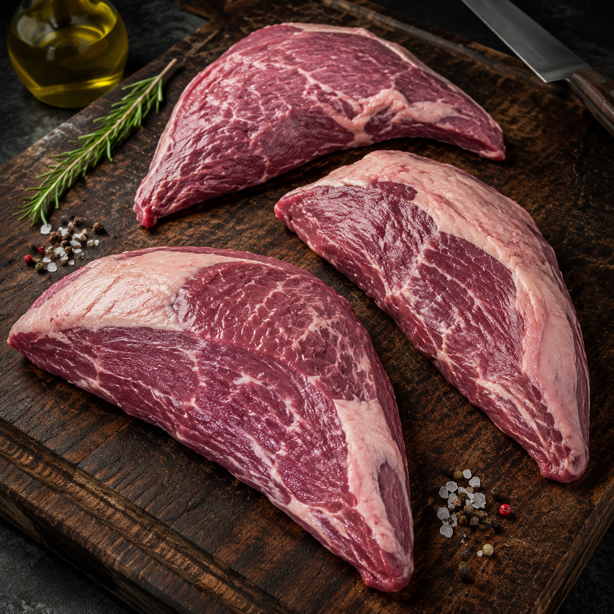 Ωμό Tri-Tip Angus Grain Fed John Dee Αυστραλίας με χαρακτηριστικό τριγωνικό σχήμα