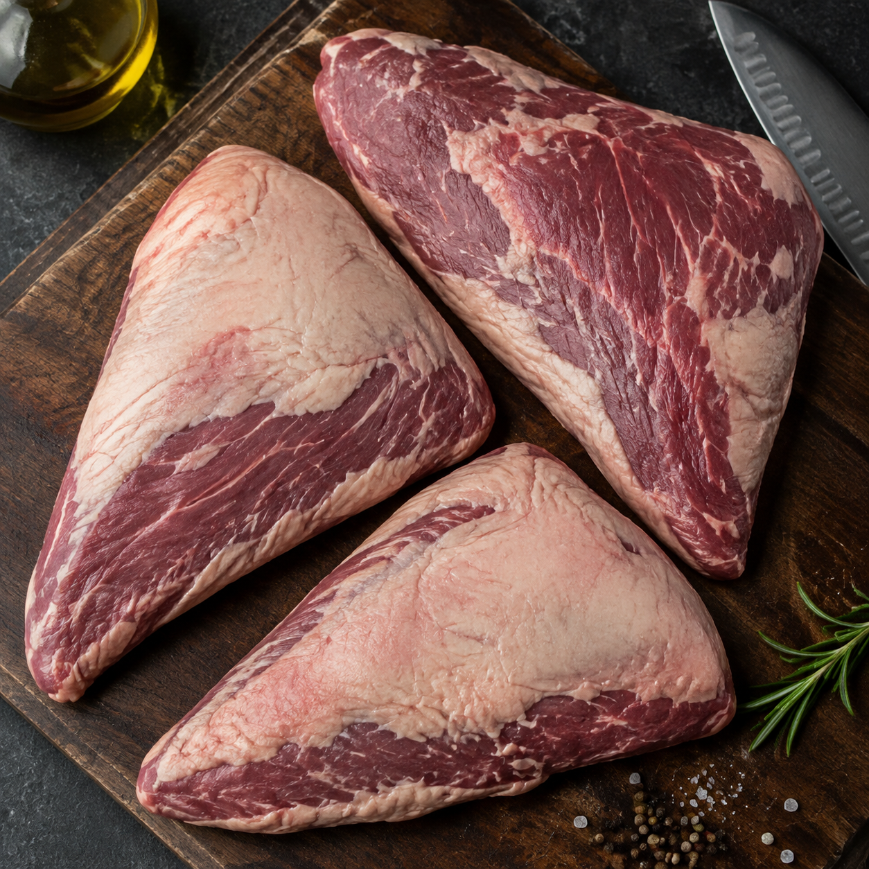 Ωμό Tri-Tip Angus Grain Fed Las Piedras Ουρουγουάης με χαρακτηριστικό τριγωνικό σχήμα
